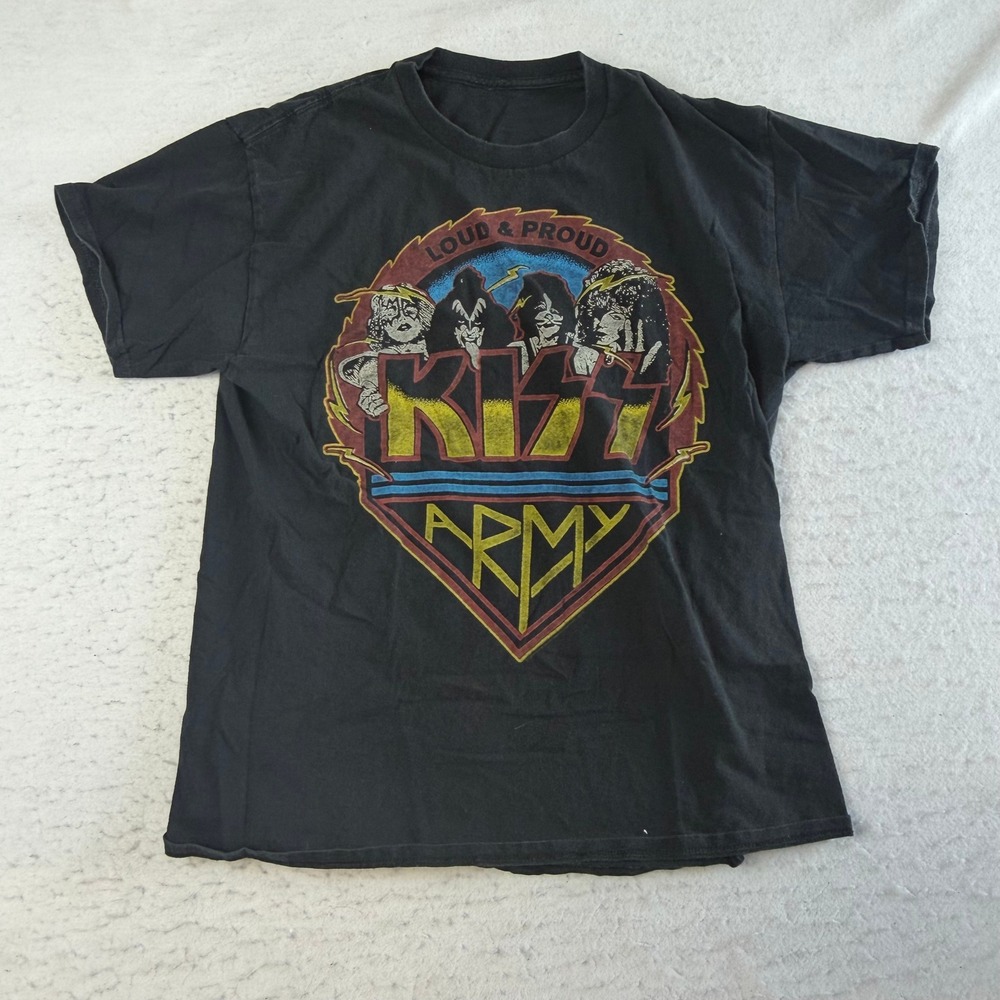 KISS T-Shirt Mens L Black Loud & Proud Army Graphic Short Sleeve Band Tee